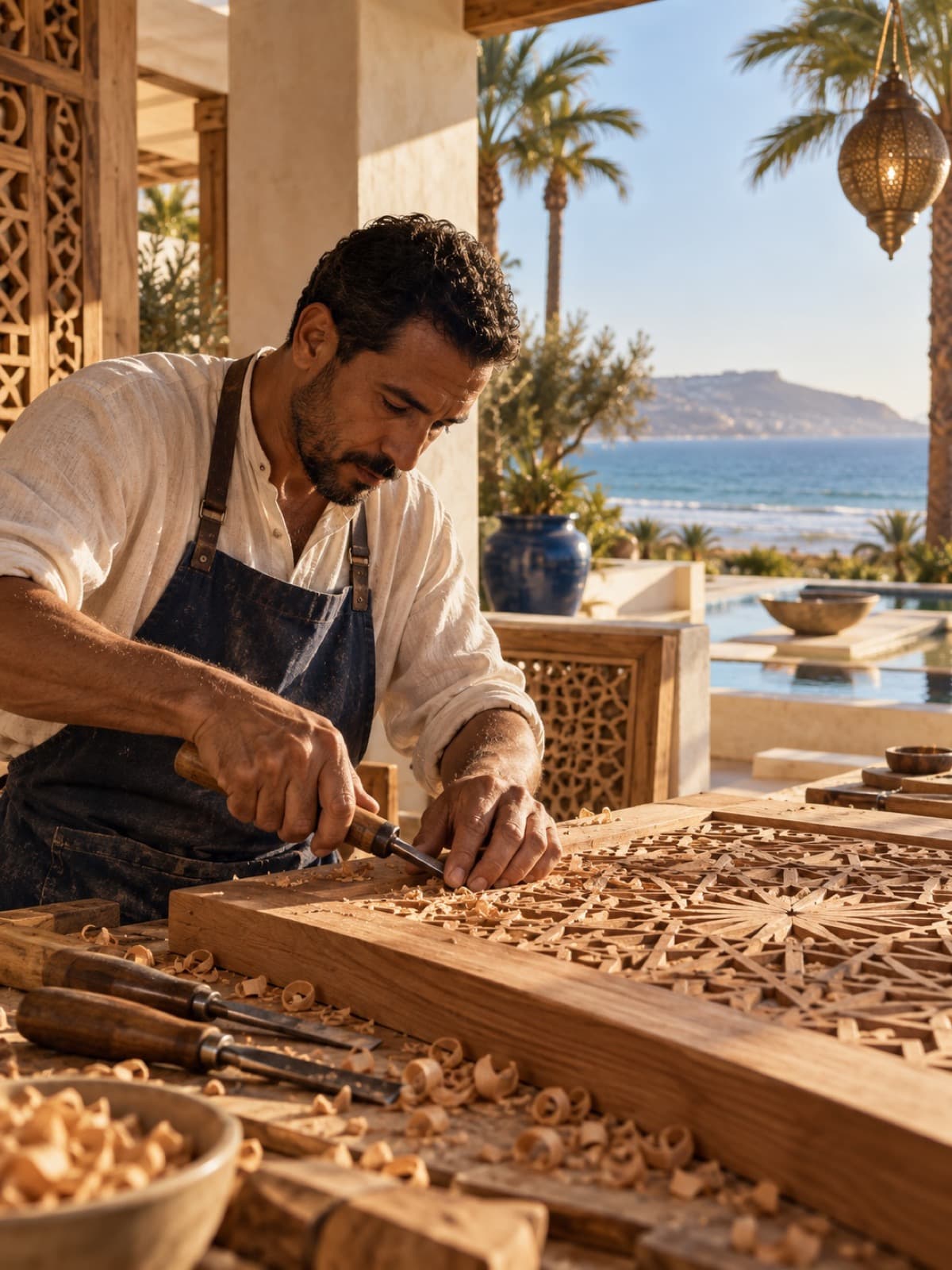 Artisan carving cedar wood