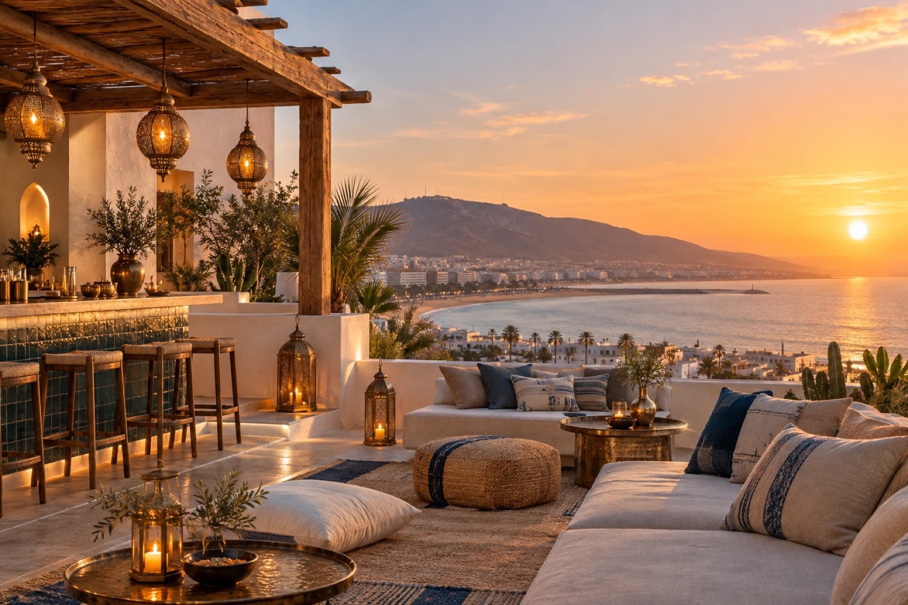 Rooftop terrace at sunset