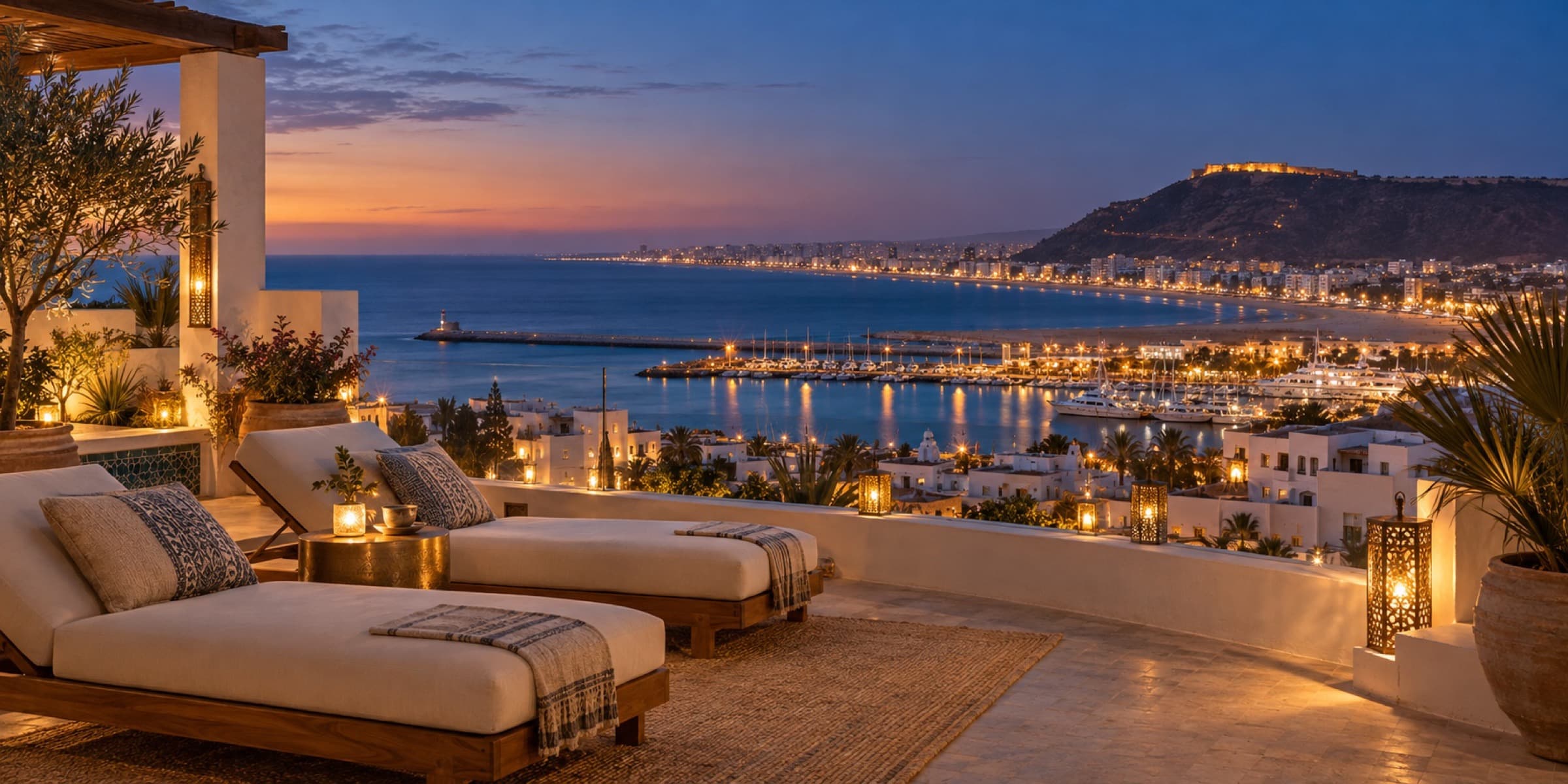 Agadir bay at blue hour from the rooftop