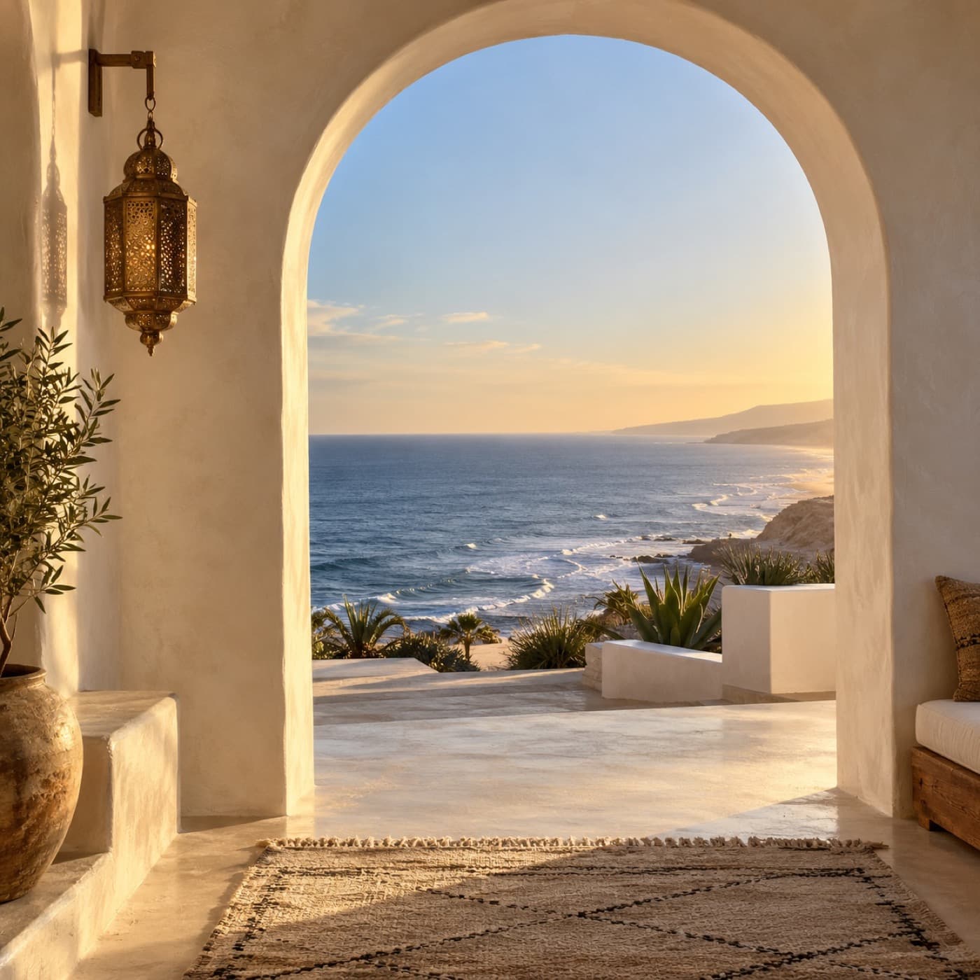 Arched doorway opening to the ocean