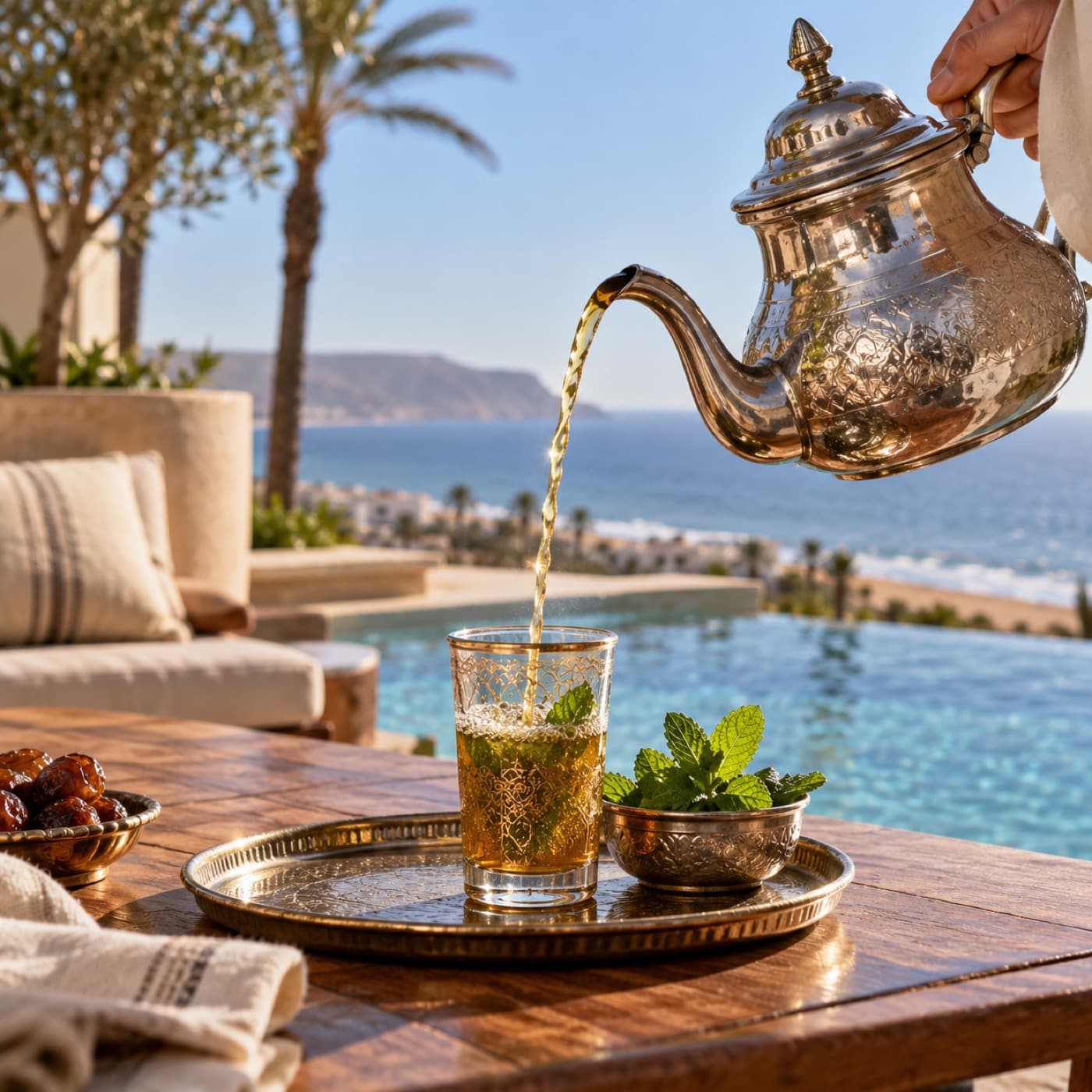 Mint tea served by the pool